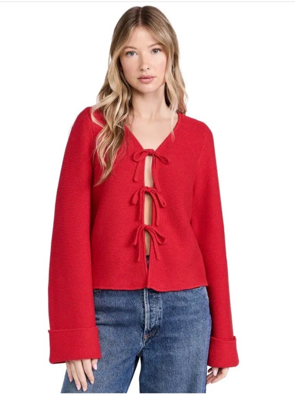 ALIGNE Nadia Red Tie-Front Women's Sweater